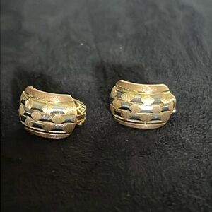 Vintage wide Stamped 14k gold Huggies earrings